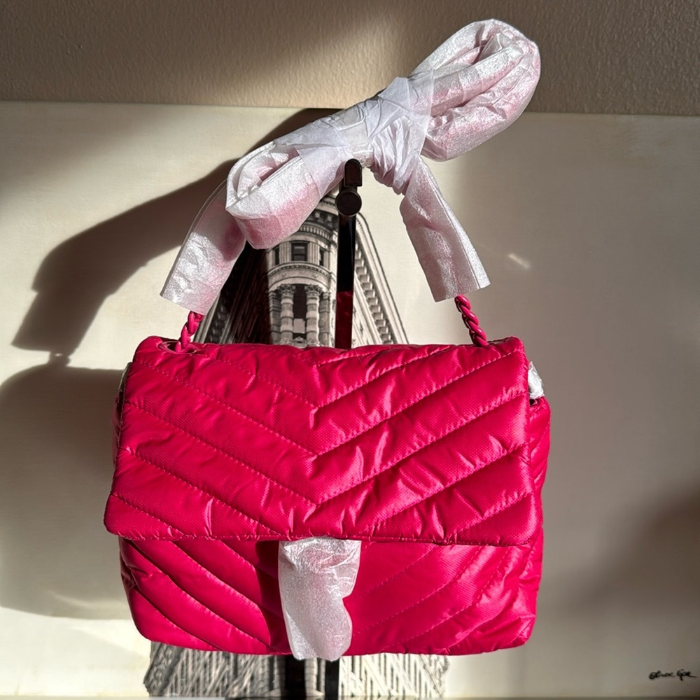 NWT Authentic Rebecca Minkoff Edie Quilted Nylon Crossbody Bag Acid Pink